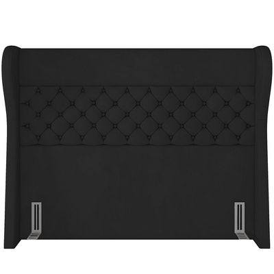 Kit Cabeceira Cama Box Casal 160 cm Madrid com Puff Recamier Santorini Veludo Preto - Lyam Decor