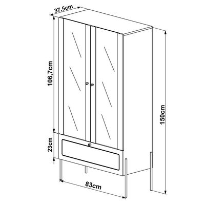 Cristaleira Para Sala de Jantar 2 Portas Industrial Indy A03 Hanover Dourado - Lyam Decor