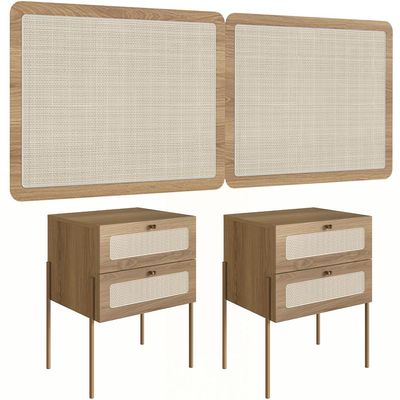 Cabeceira Casal Queen 160cm e 2 Mesas Laterais 2 Gavetas Industrial Indy A03 Hanover - Lyam Decor