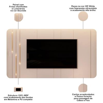 Rack Para Sala com Painel Para TV 75 Pol Dion D05 Off White - Lyam Decor