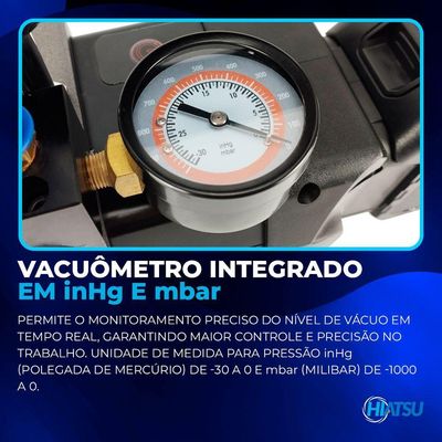 Bomba De Vacuo 3cfm A Bateria C- Vacuometro Integrado Hiatsu