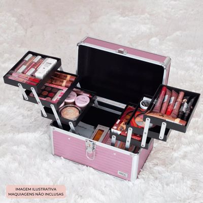 Maleta De Maquiagem Objetos Anna Make Média Vazia Rosa