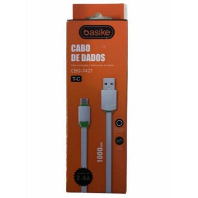 Cabo De Dados Basike Type C em PCV branco  2.4A Cbo-7421