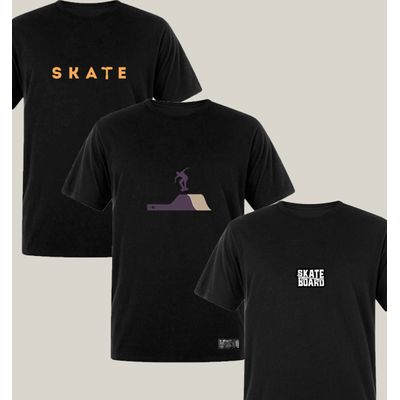 Kit 3 Camisetas Masculinas Skate Algodão Prime WSS Brasil GG / Preto