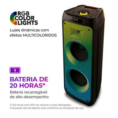 Caixa de Som PartyBox AIWA PB-06 Bluetooth 20H RGB USB TWS Preto BIV