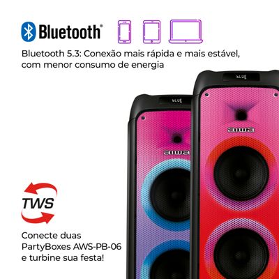 Caixa de Som PartyBox AIWA PB-06 Bluetooth 20H RGB USB TWS Preto BIV