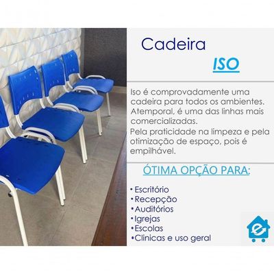 Kit 3 Cadeiras Iso para Escola Escritório Comércio Azul Base Branca