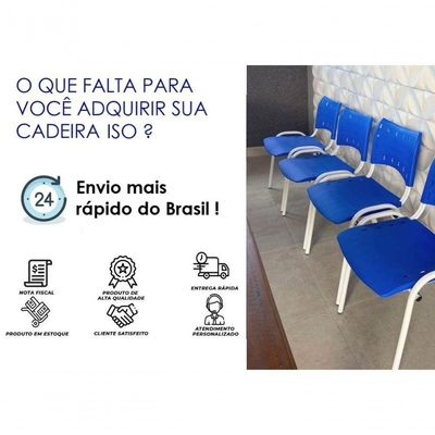 Kit 3 Cadeiras Iso para Escola Escritório Comércio Azul Base Branca