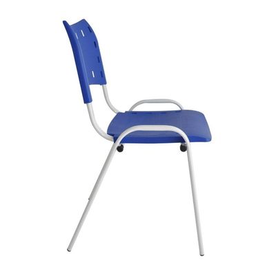 Kit 3 Cadeiras Iso para Escola Escritório Comércio Azul Base Branca