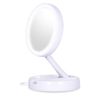 Espelho De Maquiagem Com Luz Led Aumenta 10X Dobravel e Portátil