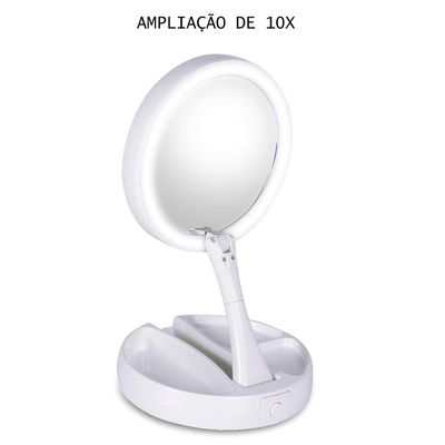 Espelho De Maquiagem Com Luz Led Aumenta 10X Dobravel e Portátil