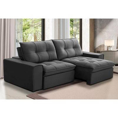 Sofá 3 Lugares Retrátil e Reclinável Argos Veludo Chumbo