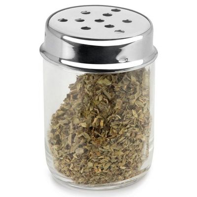 Porta Orégano ou Queijo Forma em Vidro e Aço Inox Inox e Transparente