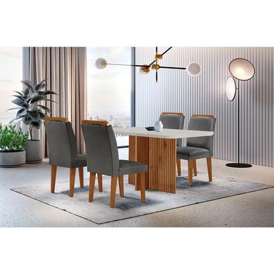 Sala De Jantar Mesa + 4 Cadeiras Grafite Off White E Imbuia