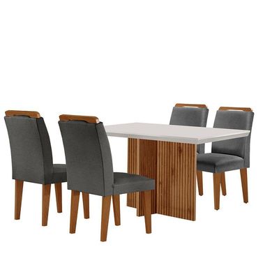 Sala De Jantar Mesa + 4 Cadeiras Grafite Off White E Imbuia