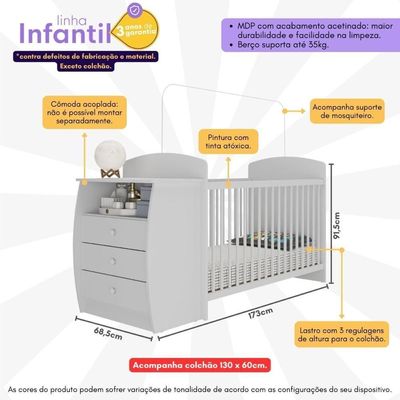 Berço Cômoda Com Colchão Incluso Colinho De Mãe Multimóveis Branco