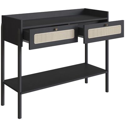 Aparador Para Sala de Estar 2 Gavetas Pés Madeira Moss A03 Nero Preto - Lyam Decor