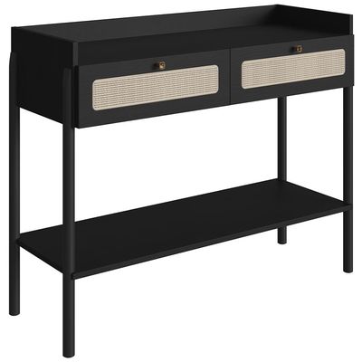 Aparador Para Sala de Estar 2 Gavetas Pés Madeira Moss A03 Nero Preto - Lyam Decor
