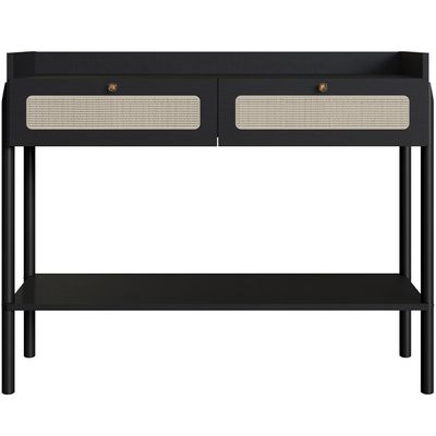 Aparador Para Sala de Estar 2 Gavetas Pés Madeira Moss A03 Nero Preto - Lyam Decor