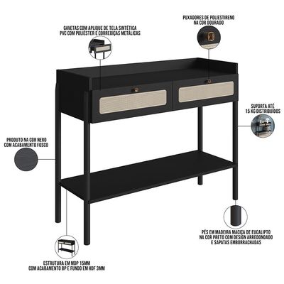 Aparador Para Sala de Estar 2 Gavetas Pés Madeira Moss A03 Nero Preto - Lyam Decor
