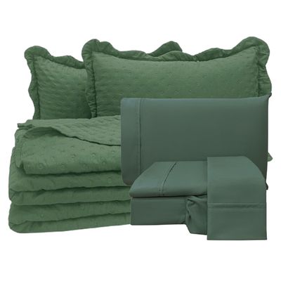 Coordenado Cobre Leito Queen e Lençol Diplomata 7 Peças - Verde