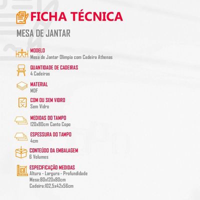 Mesa Olímpia 120cm Mdf Canto Copo Com 4 Cadeiras Athenas