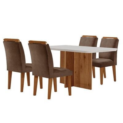 Mesa Olímpia 120cm Mdf Canto Copo Com 4 Cadeiras Athenas