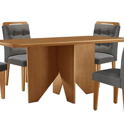 Mesa Evora 120 Mdf Com 4 Cadeiras Carol Linho Grafite-naturalle-naturalle