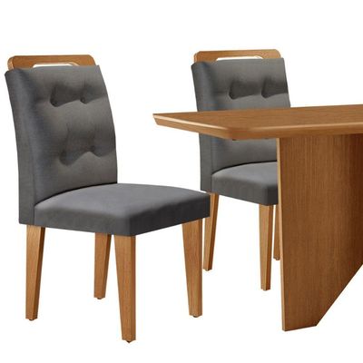 Mesa Evora 120 Mdf Com 4 Cadeiras Carol Linho Grafite-naturalle-naturalle