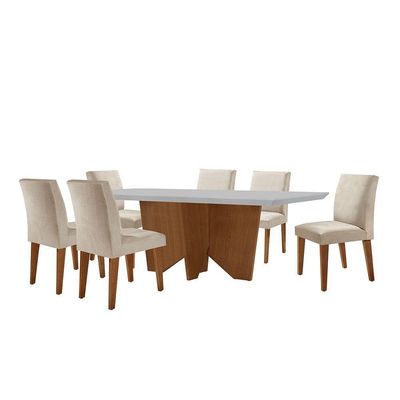 Sala Jantar Evora Canto 6 Cade. Grecia Rufato Veludo Creme