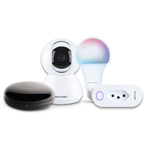 Combo Casa Inteligente Wi-Fi - Câmera Robô Full HD, Lâmpada LED Dimerizável, Plugue de Tomada e Controle Remoto Universal - SE221K SE221K