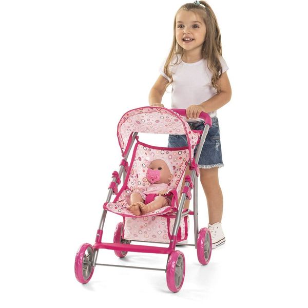 Carrinho de Boneca com Guarda Sol - Rosa - Tateti TAT7012 Carrinho de Boneca com Guarda Sol - Rosa - Tateti TAT7012