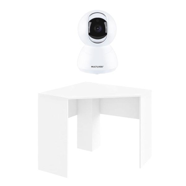 Combo Family Care - Câmera Robô Inteligente Full HD e Mesa de Canto para Computador 90x90cm Branco Fosco - EI0760K EI0760K