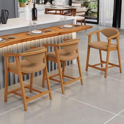 Kit 03 Banquetas Baixa Para Cozinha Sala Jantar Bancada Cecília L02 Bouclê Mostarda - Lyam Decor