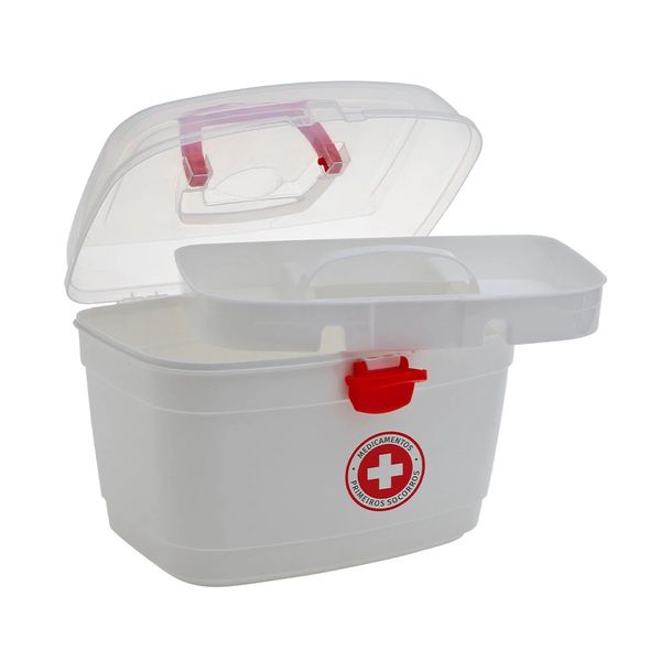 Organizador Paramount Primeiro Socorros em Plástico Branco Tamanho M 19,5x27x18cm