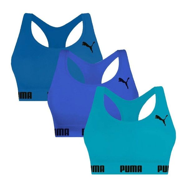 Kit 3 Tops Puma Nadador Sem Costura Feminino M / Marinho e Azul