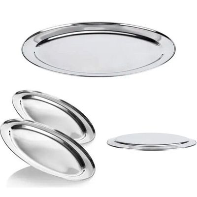 Bandeja Travessa Oval Rasa Inox Servir Porções Batata 30 Cm