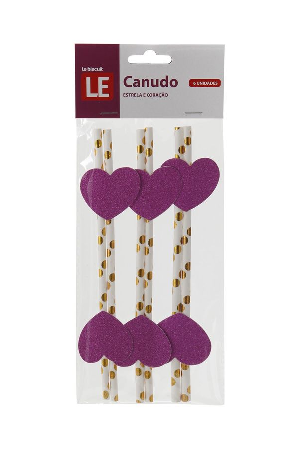 Canudo de Papel Le Estrela e Coração com 6 Unidades Rosa pink