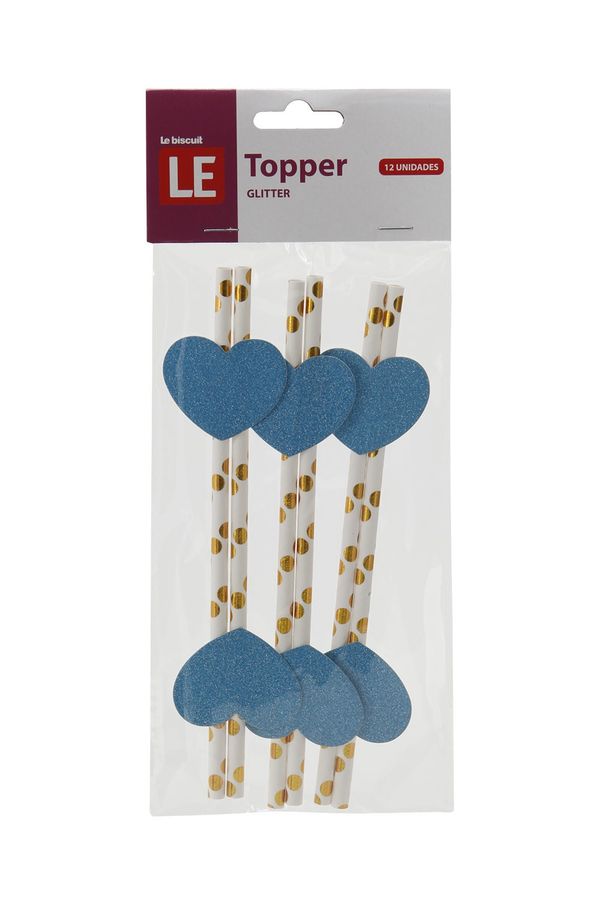 Canudo de Papel Le Estrela e Coração com 6 Unidades Azul