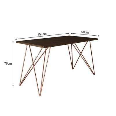 Mesa Jantar Retangular Industrial Trama 1,50x0,90m Amêndoa 6 Cadeiras Estofadas Bege E Cobre Vitória Marrom