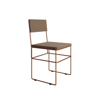 Mesa Jantar Retangular Industrial Trama 1,50x0,90m Amêndoa 6 Cadeiras Estofadas Bege E Cobre Vitória Marrom