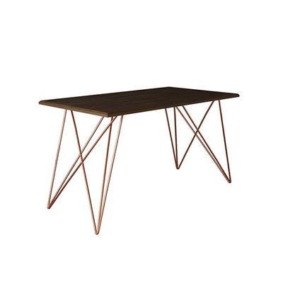 Mesa Jantar Retangular Industrial Trama 1,50x0,90m Amêndoa 6 Cadeiras Estofadas Bege E Cobre Vitória Marrom