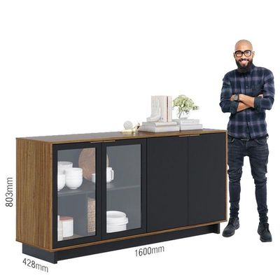 Aparador Para Sala Buffet Ambiente Vitória Noce Milano Preto Acetinado - Colibri