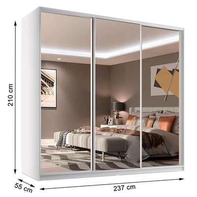 Guarda-Roupa Casal com 3 Espelhos Belluno 3 PT 3 GV Branco