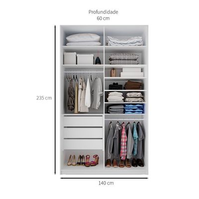 Guarda-Roupa Solteiro Zermatt 100% MDF  2 PT 3 GV Branco