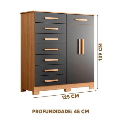 Cômoda Para Quarto Infantil 8 Gavetas 2 Portas Nature Titanium Valentina Shop Jm