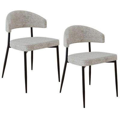 Kit 02 Cadeiras Estofada Para Sala de Jantar Serena Preto C01 Linho Lautrec Off White - Lyam Decor