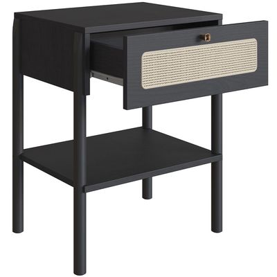 Cabeceira Casal Queen 160cm e 2 Mesas Laterais 1 Gaveta Madeira Moss A03 Nero Preto- Lyam Decor
