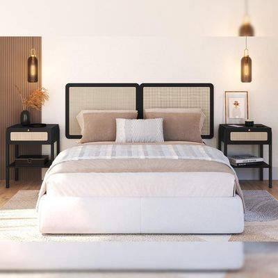 Cabeceira Casal Queen 160cm e 2 Mesas Laterais 1 Gaveta Madeira Moss A03 Nero Preto- Lyam Decor