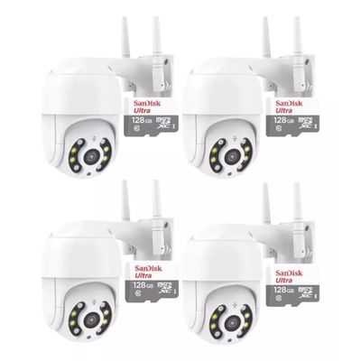 it 4 Câmeras de Segurança Externa Ip Wi-Fi Motorizada Full HD A prova D'água + 4 Cartões 128GB